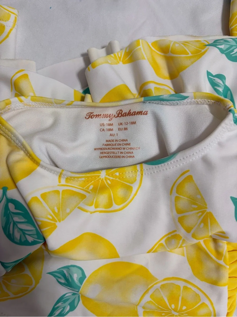 Tommy Bahama Yellow Lemon Print Toddler Swim Set with Hat